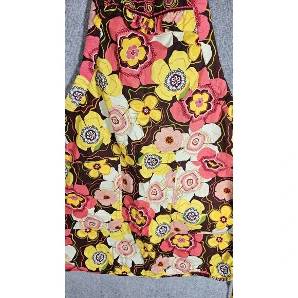 Vera Bradley Buttercup Floral Apron Pink Yellow Brown Cotton Pockets Tie Back - Picture 5 of 7